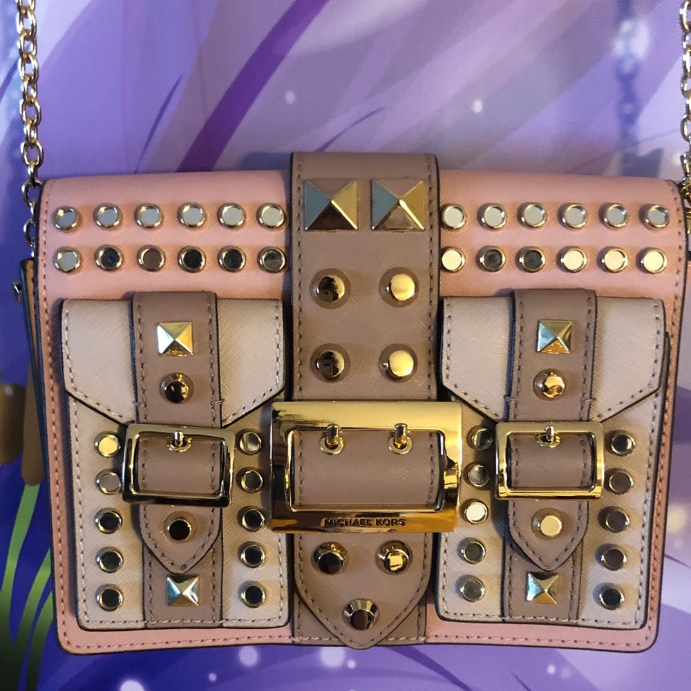 Michael Kors Pink and Gold Studded Crossbody Bag